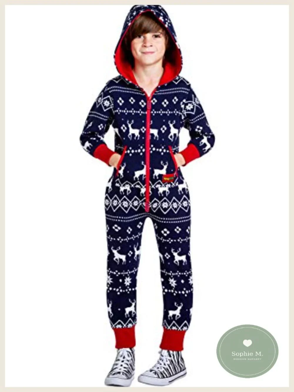 Kids Christmas Hooded Fleece Romper One Piece Pajama Jumpsuit